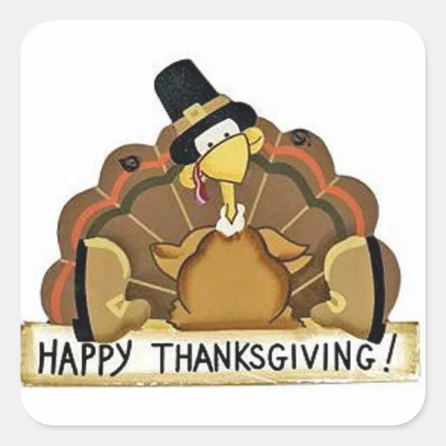 Happy Thanksgiving Turkey Square Sticker | Zazzle