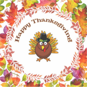 Happy Thanksgiving Turkey surrounded Fall Leaves  Sticker
