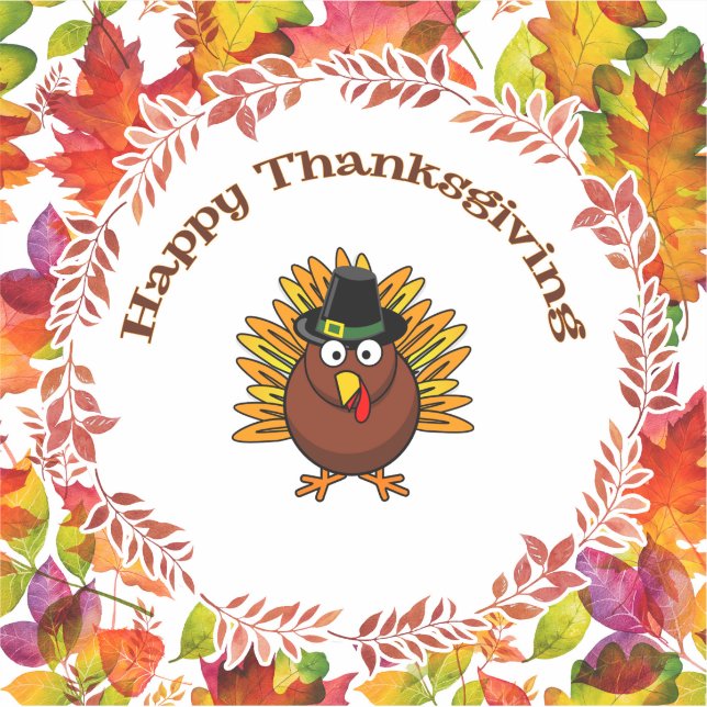 Happy Thanksgiving Turkey surrounded Fall Leaves  Sticker (Front)