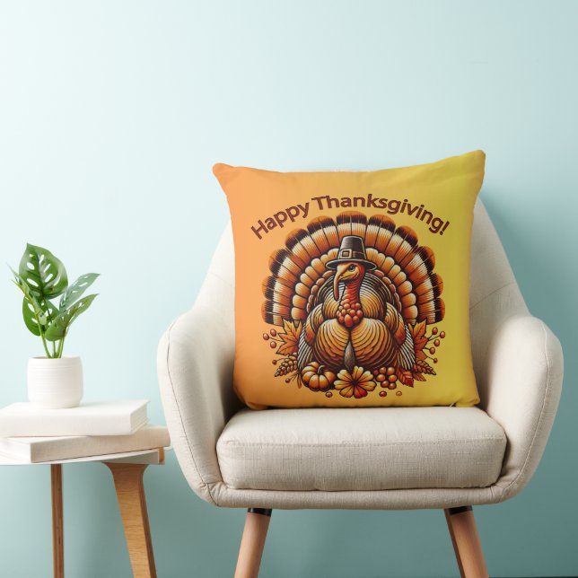 Happy Thanksgiving Turkey Throw Pillow (Chair)