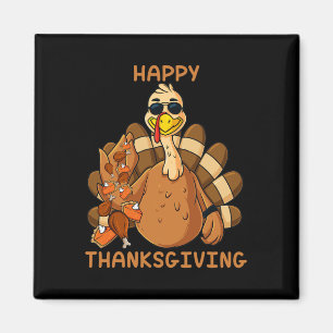 Happy Thanksgiving Turkey Throwing Food Fun Boys K Magnet