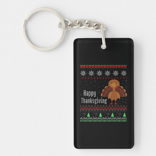 Happy Thanksgiving Turkey Ugly Christmas Sweater Keychain