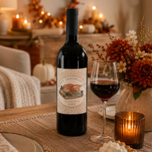 Happy Thanksgiving Turkey Wine Label