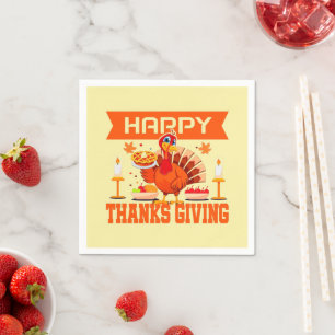 Happy Thanksgiving Turkey with Pie Small Napkins