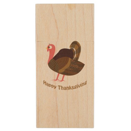 Happy Thanksgiving Turkey Wood USB Flash Drive