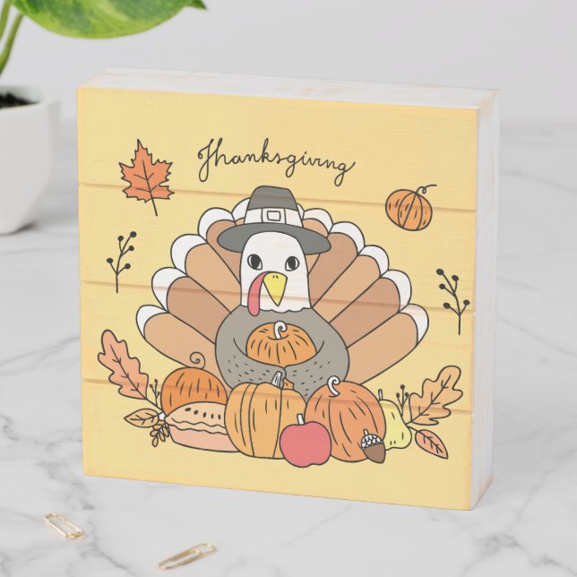 Happy Thanksgiving Turkey Wooden Box Sign (In Situ Horizontal)