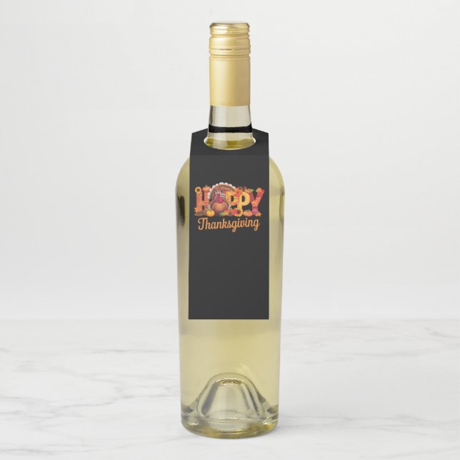 Happy Thanksgiving Turkeys Fall Bottle Hanger Tag (On Bottle)