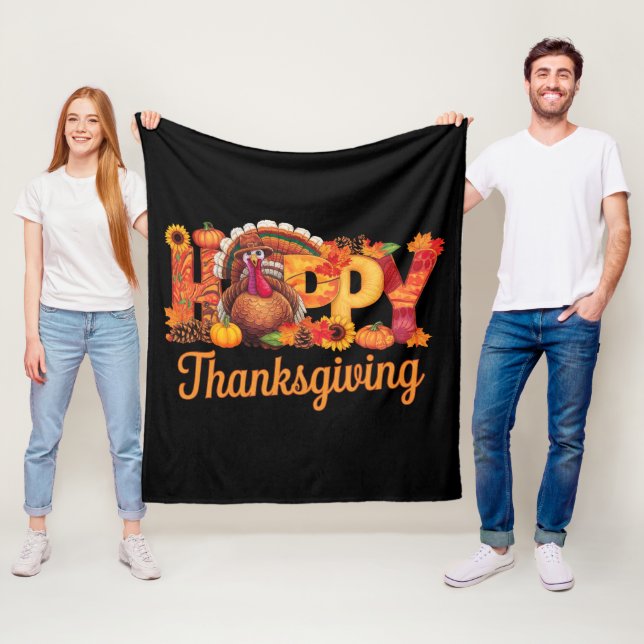 Happy Thanksgiving Turkeys Fall Fleece Blanket (In Situ)