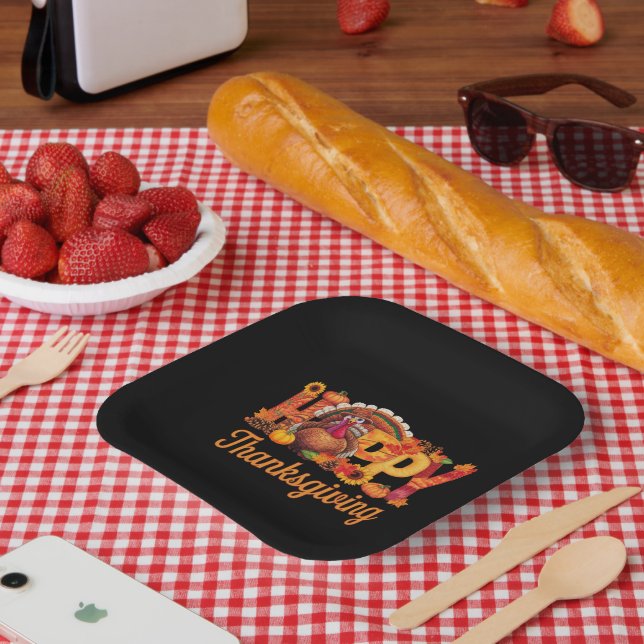 Happy Thanksgiving Turkeys Fall Paper Plates (Picnic)
