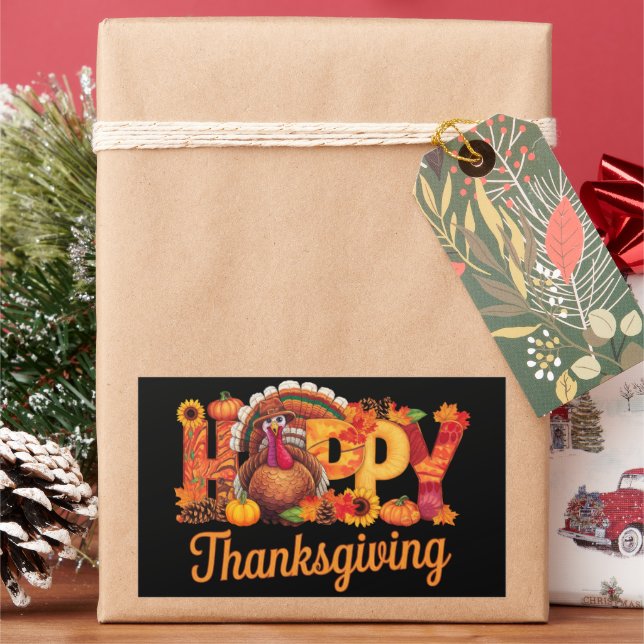 Happy Thanksgiving Turkeys Fall Rectangular Sticker (Holiday)