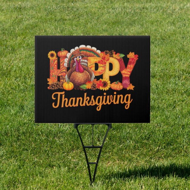 Happy Thanksgiving Turkeys Fall Sign (Insitu)