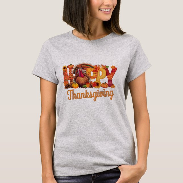 Happy Thanksgiving Turkeys Fall T-Shirt (Front)
