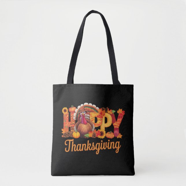 Happy Thanksgiving Turkeys Fall Tote Bag (Front)