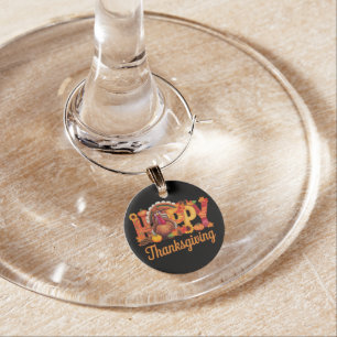 Happy Thanksgiving Turkeys Fall Wine Charm