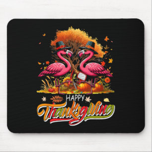 Happy Thanksgiving Two Cute Flamingos With Rber Jo Mouse Pad