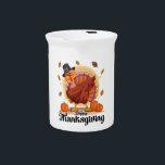 Happy Thanksgiving Typography Beverage Pitcher<br><div class="desc">Happy Thanksgiving typography with a Turkey,  autumn leaves and pumpkins,  to celebrate thanksgiving and be thankful for everything.</div>