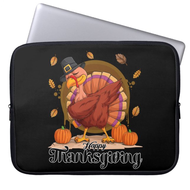 Happy Thanksgiving Typography Coffee Mug Laptop Sleeve (Front)