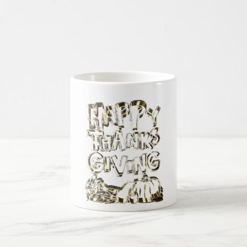 Happy Thanksgiving Typography Gold Harvest Pumpkin Coffee Mug