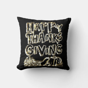 Happy Thanksgiving Typography Gold Harvest Pumpkin Throw Pillow
