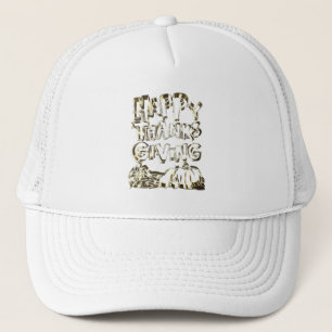 Happy Thanksgiving Typography Gold Harvest Pumpkin Trucker Hat