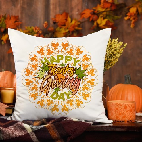  Happy Thanksgiving typographymandala THROW PILLOW