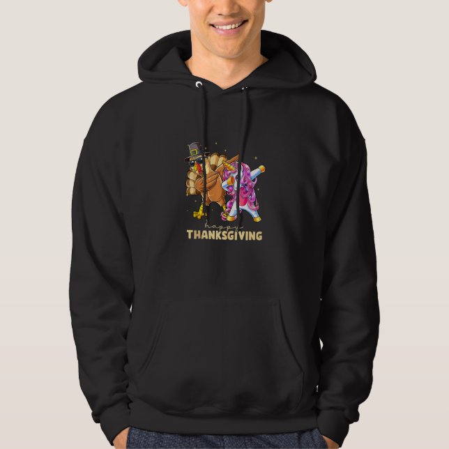 Happy Thanksgiving Unicorn Turkey Dabbing Funny Ki Hoodie (Front)