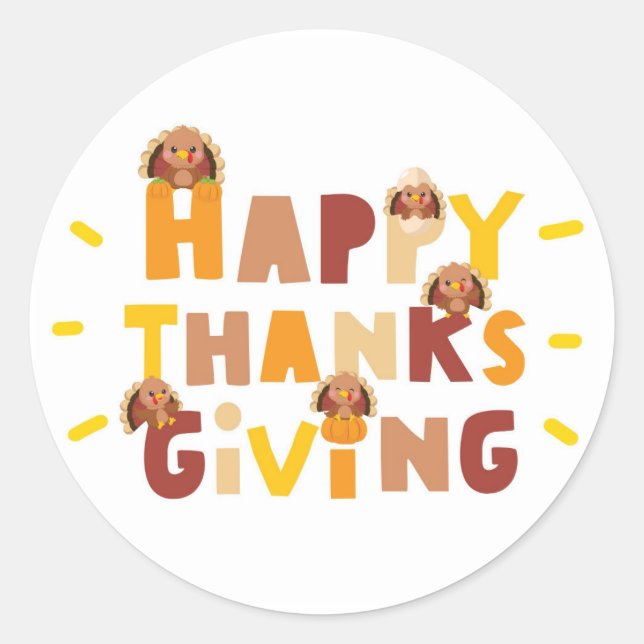 Happy Thanksgiving Unique Gift Classic Round Sticker (Front)