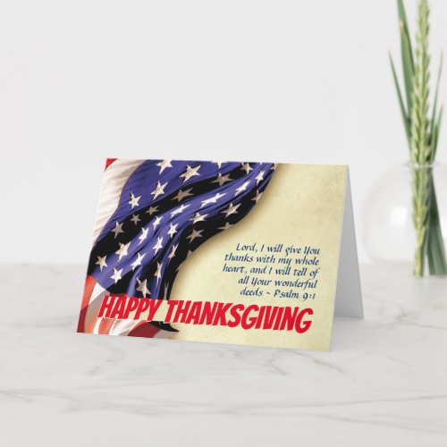 HAPPY THANKSGIVING  USA Flag  Scripture Card