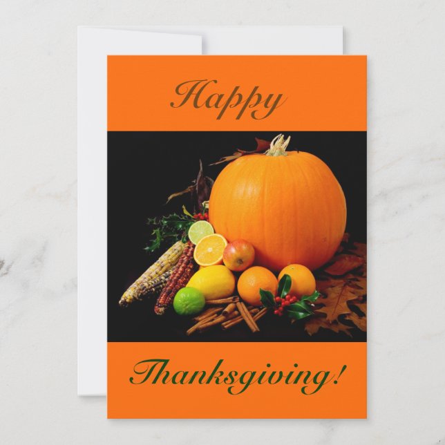 Happy Thanksgiving V With Pumpkin And Fruit Invitation (Front)