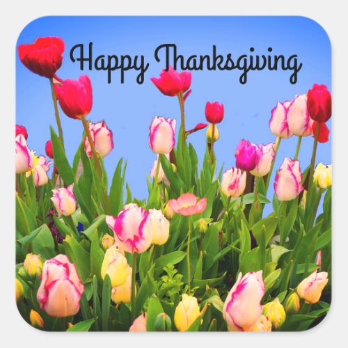 Happy Thanksgiving Various Tulips 3 Stickers