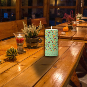 Happy thanksgiving  vegetables pattern green pillar candle
