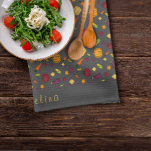 Happy thanksgiving vegetables pattern grey kitchen towel