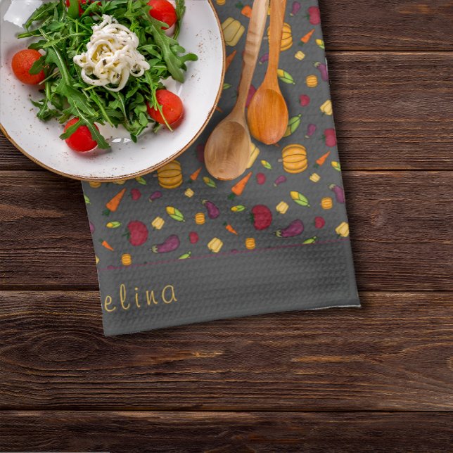 Happy thanksgiving  vegetables pattern grey kitchen towel (Creator Uploaded)