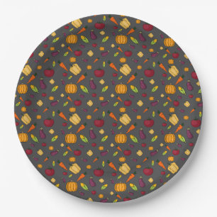 Happy thanksgiving vegetables pattern grey paper plates