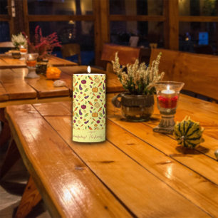 Happy thanksgiving vegetables pattern grey pillar candle