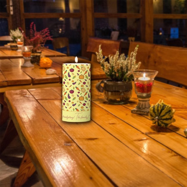 Happy thanksgiving  vegetables pattern grey pillar candle (Creator Uploaded)
