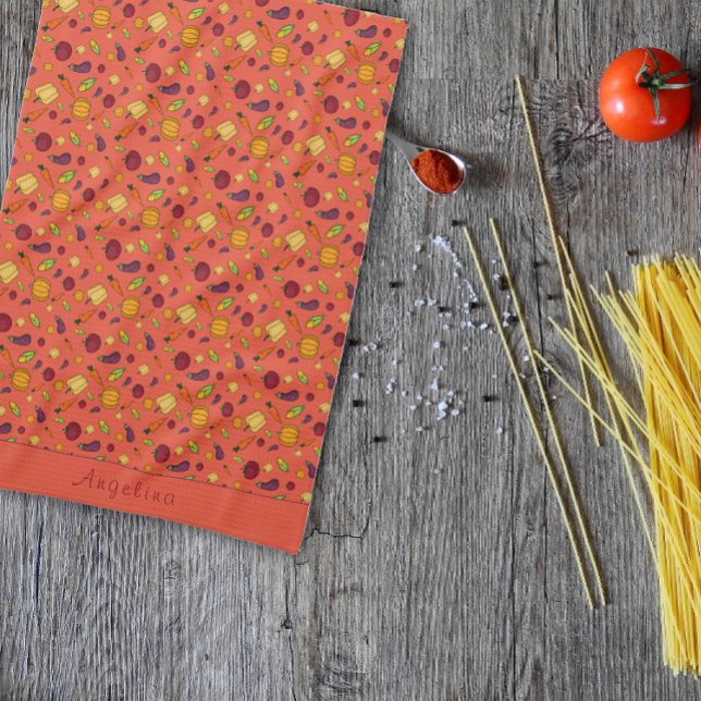 Happy thanksgiving  vegetables pattern orange kitchen towel (Creator Uploaded)