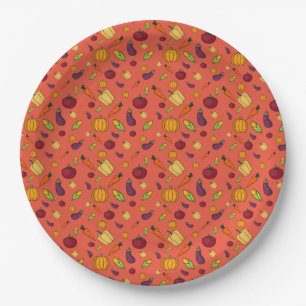 Happy thanksgiving  vegetables pattern orange paper plates