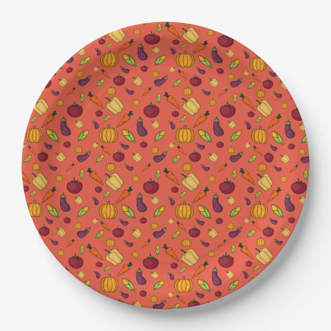 Happy thanksgiving  vegetables pattern orange paper plates (Front)