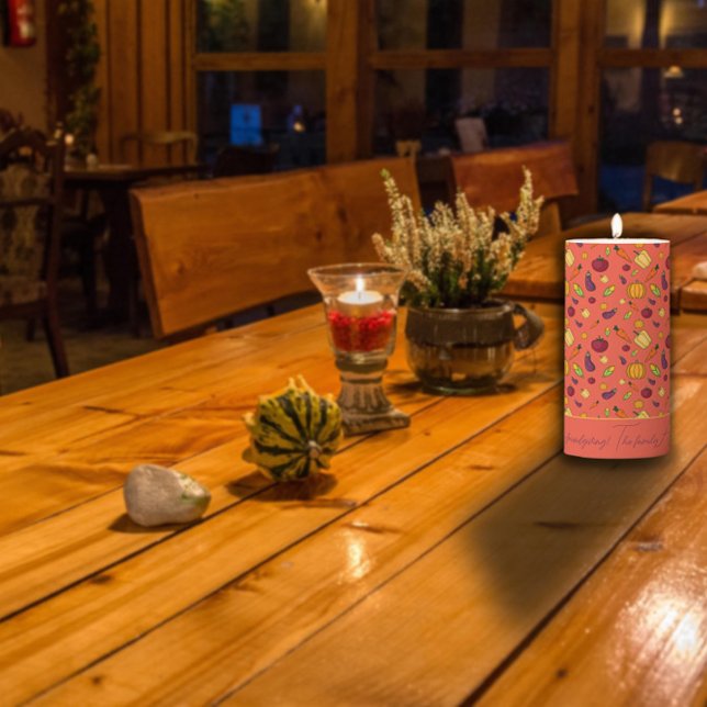 Happy thanksgiving  vegetables pattern orange pillar candle (Creator Uploaded)