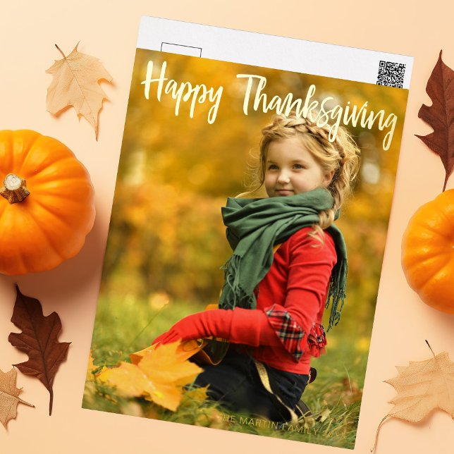 Happy Thanksgiving Vertical Photo Chic Gold Foil Holiday Postcard (Creator Uploaded)