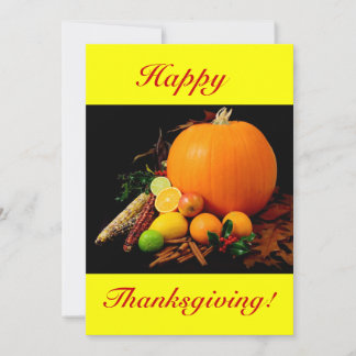Happy Thanksgiving VI With Pumpkin And Fruit Invitation