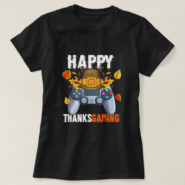 Happy Thanksgiving Video Game Controller Pilgrim C T-Shirt (Design Front)