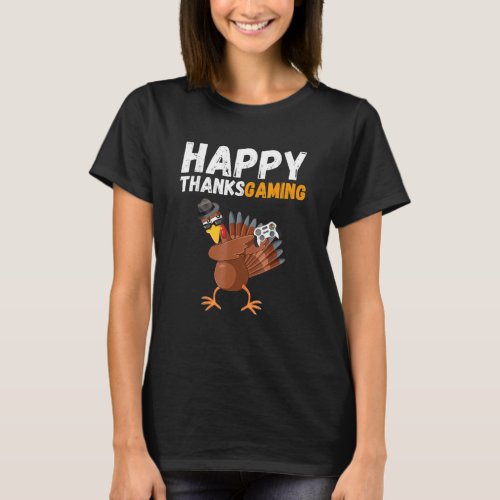 Happy Thanksgiving Video Game Dabbing Turkey Pilgr T_Shirt