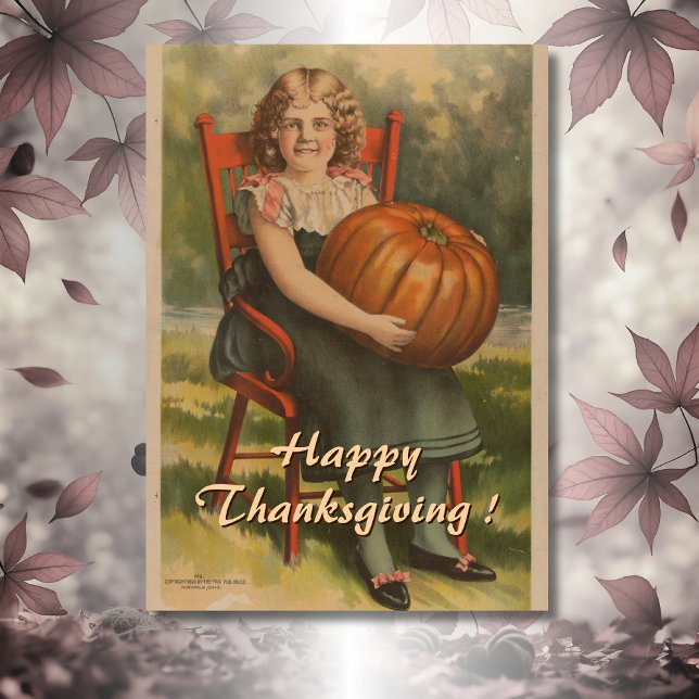 Happy Thanksgiving | Vintage Girl with Pumpkin Card (Creator Uploaded)