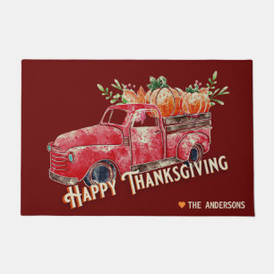 Happy Thanksgiving Vintage Pumpkin Truck   Doormat