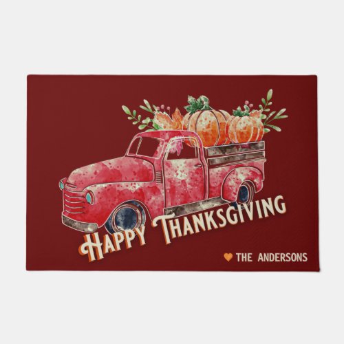 Happy Thanksgiving Vintage Pumpkin Truck   Doormat