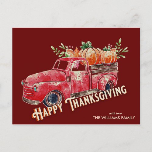 Happy Thanksgiving Vintage  Pumpkin Truck Postcard