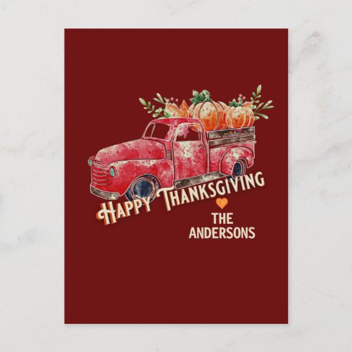 Happy Thanksgiving Vintage Pumpkin Truck  Postcard