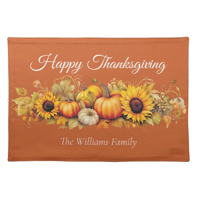 Happy Thanksgiving Vintage Pumpkins Custom Fall Cloth Placemat (Front)